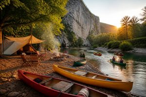 découvrez la descente de l'ardèche en canoë avec bivouac, une aventure nature unique proposée par loulou bateaux pour des souvenirs inoubliables en pleine nature.