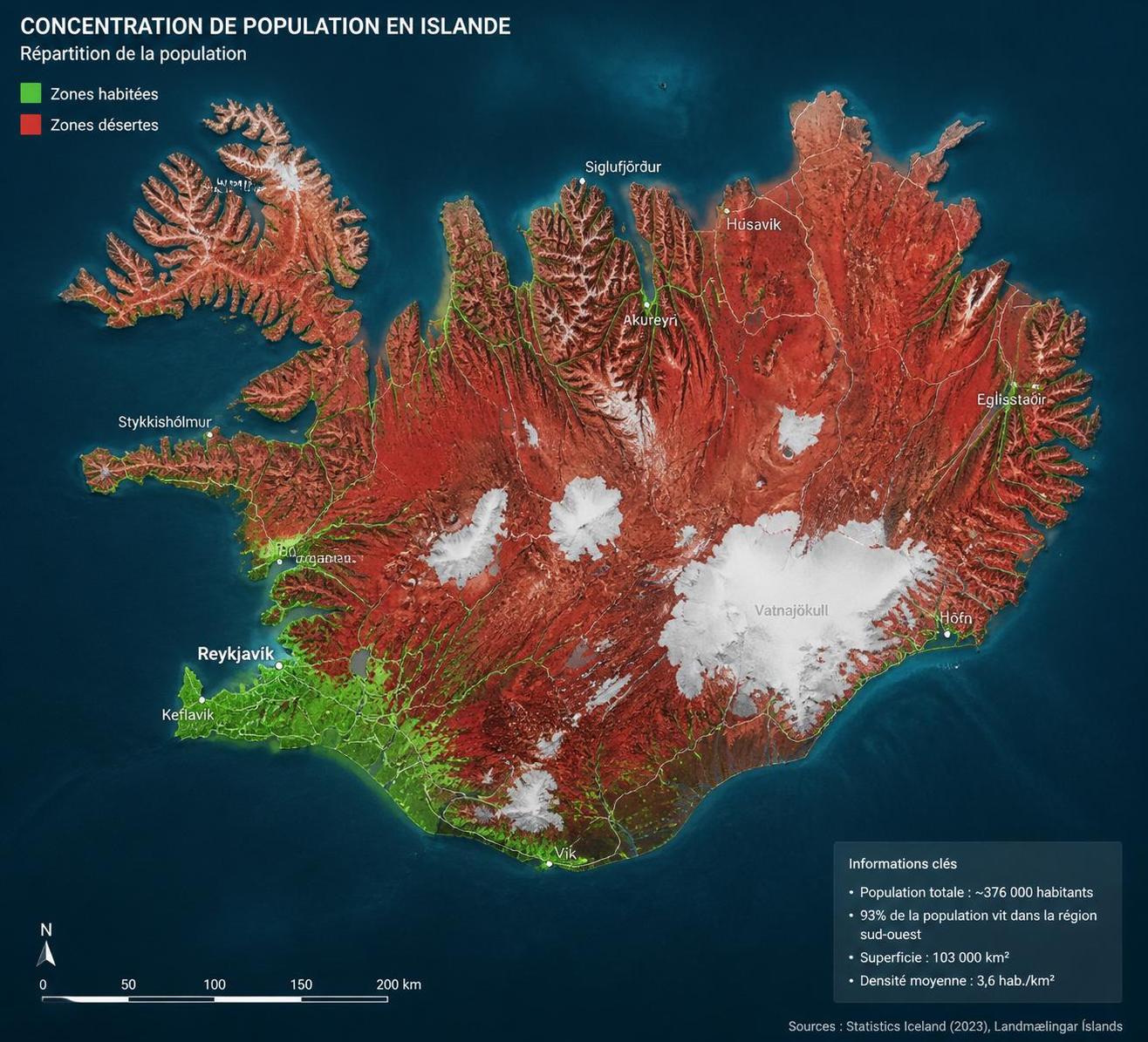 découvrez la densité de population en islande avec le nombre d'habitants par kilomètre carré, des chiffres clés pour mieux comprendre la répartition démographique du pays.